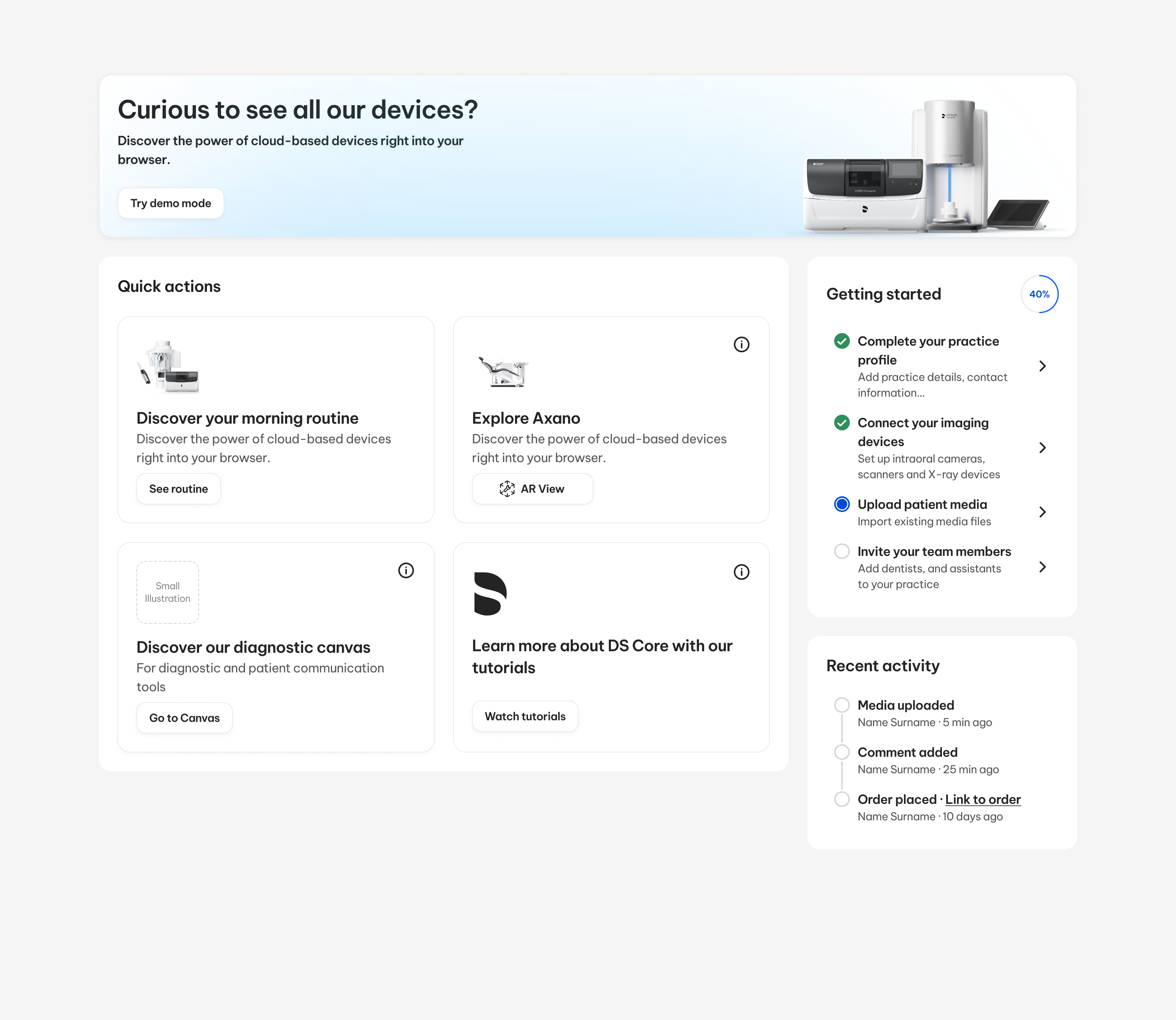 Dentsply Sirona — medical SaaS dashboard